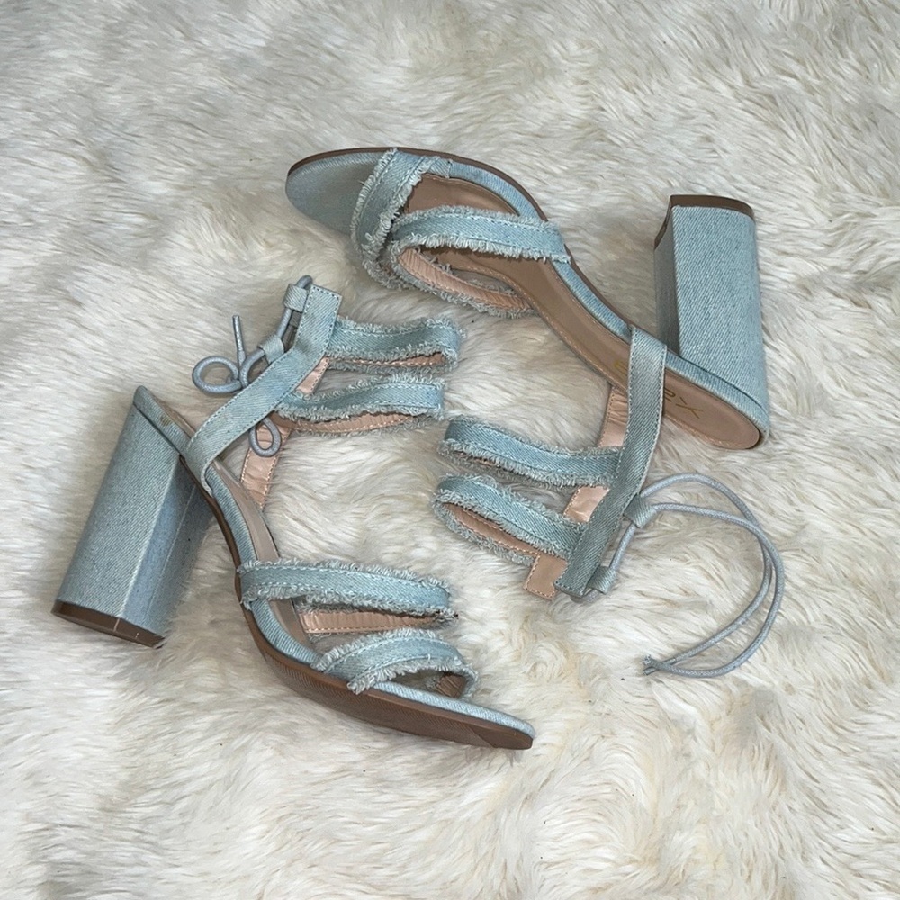 Denim Block Heel Sandals